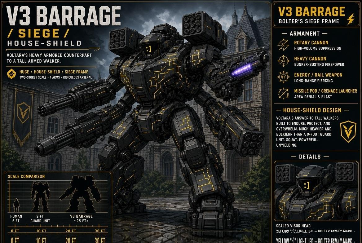V3 Barrage · Siege frame · House-shield · East-wing sleeper