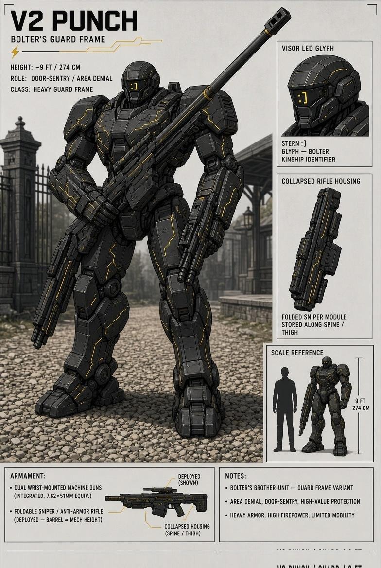 V2 Punch · Guard frame · Nine feet · The door